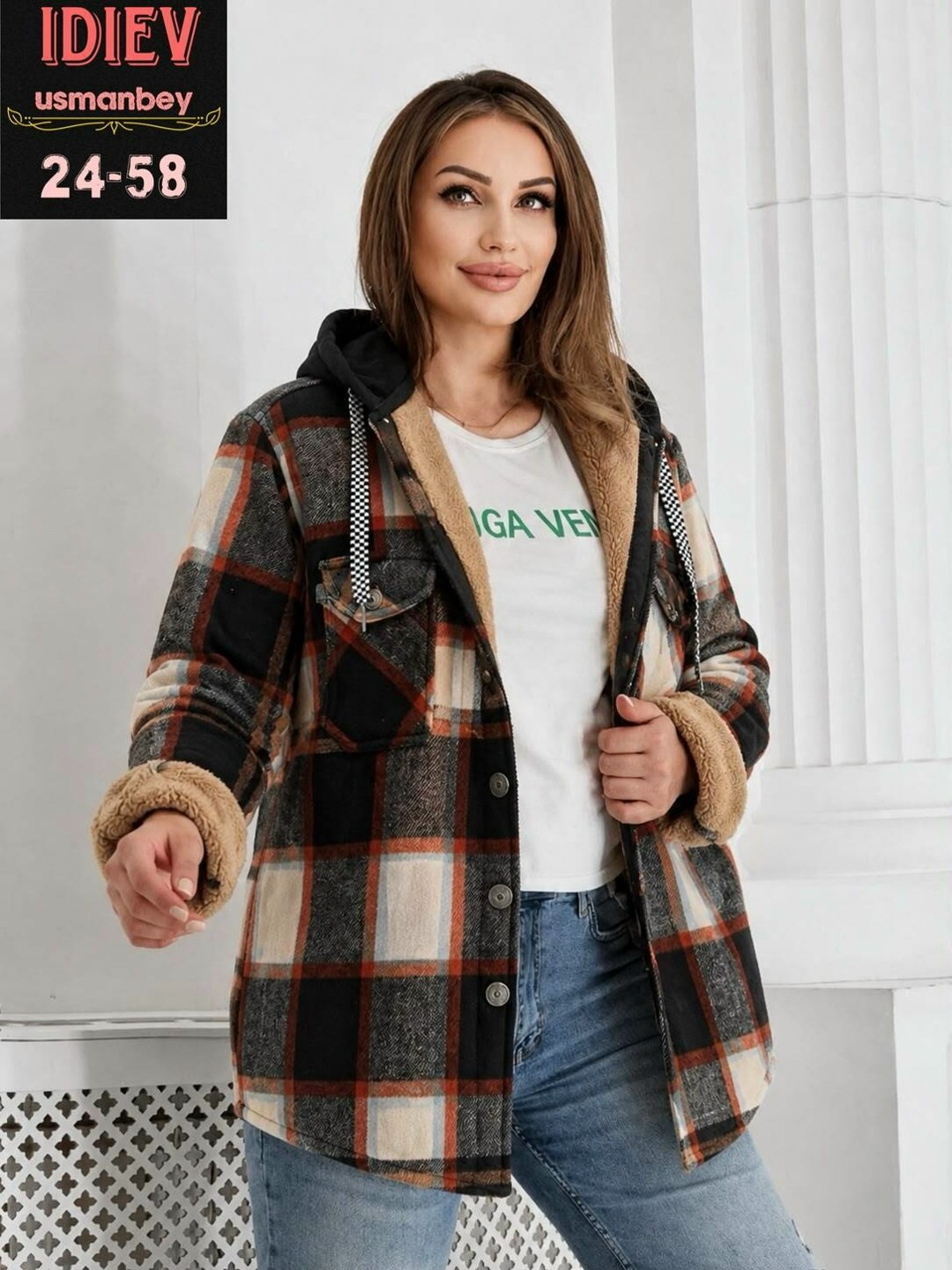 худи оверсайз теплая в клетку удлиненная roza fashion,кофта женская,рубашка с капюшоном,куртка женская,рубашка на меху