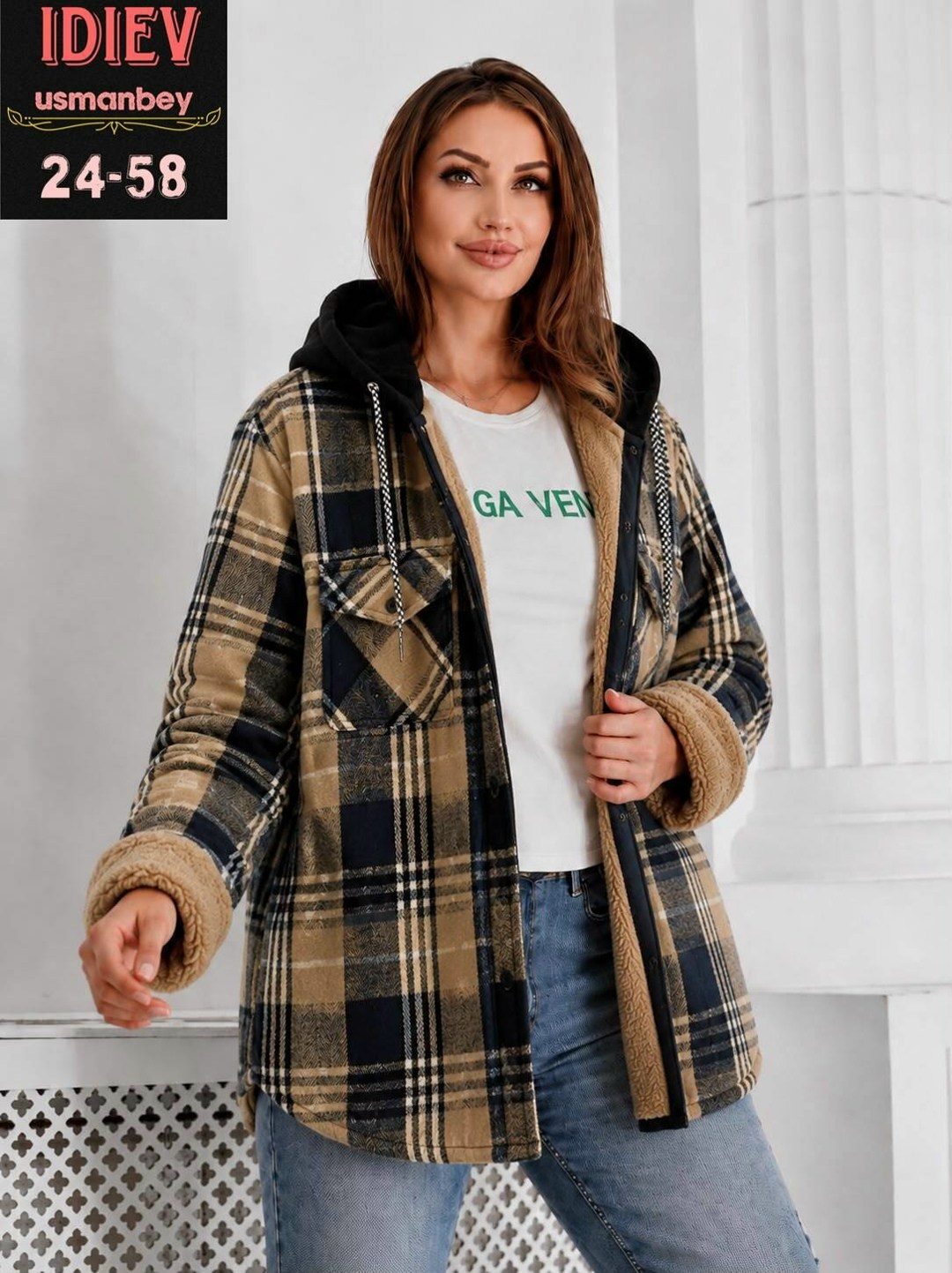 худи оверсайз теплая в клетку удлиненная roza fashion,кофта женская,рубашка с капюшоном,куртка женская,рубашка на меху