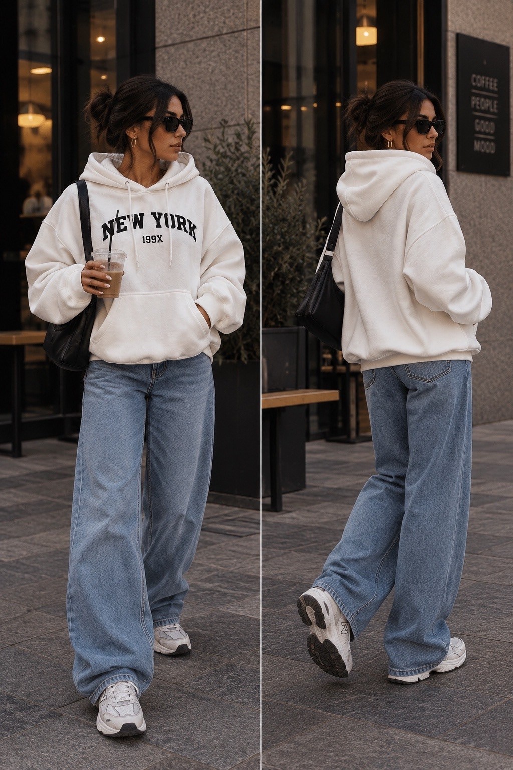 oversized hoodie,модные оверсайз джинсы,модные джинсы,джинсы и толстовка