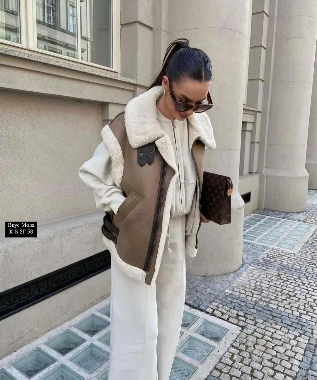 жилетка дубленка,мода мод,женская мода,zara коричневый контраст искусственной овчины хилет с меховым воротником жилет авиатор куртка