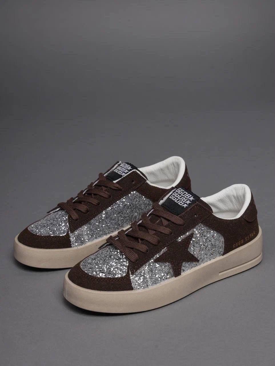 кроссовки golden goose с пайетками на платформе,кеды голден,кроссовки со стразами кеды shems цвет серебро черный,кроссовки golden goose,golden goose кеды hi star с блестками белый