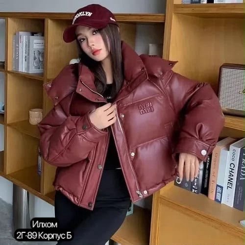 пуховик miu miu,куртка женская,куртка женская черная,женская куртка-пуховик из искусственной кожи,пуховик