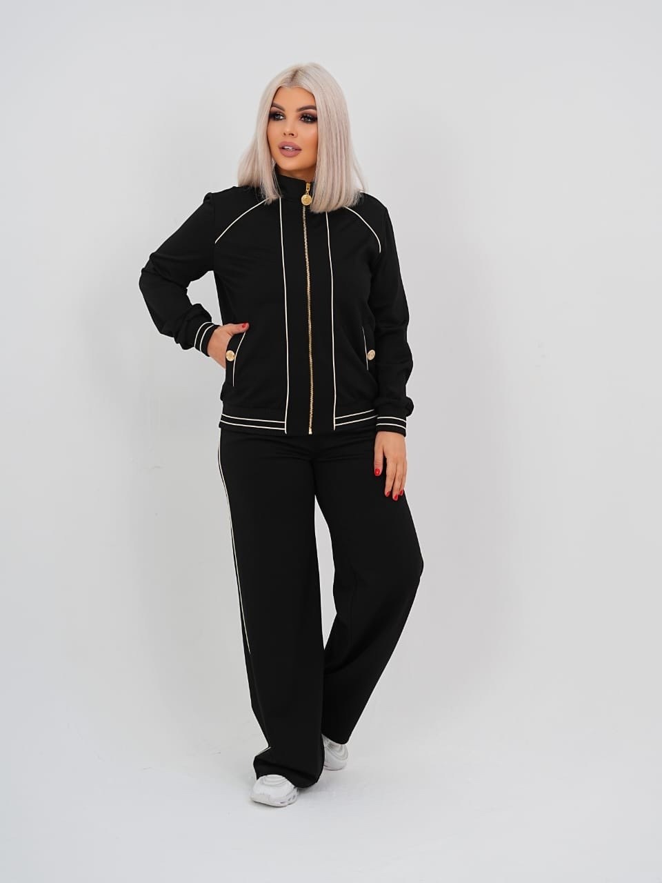 спортивный костюм больших размеров с брюками паллацо janna collection,спортивный костюм больших размеров с брюками паллацо janna collection цвет черный,спортивные костюмы женские больших размеров,кост