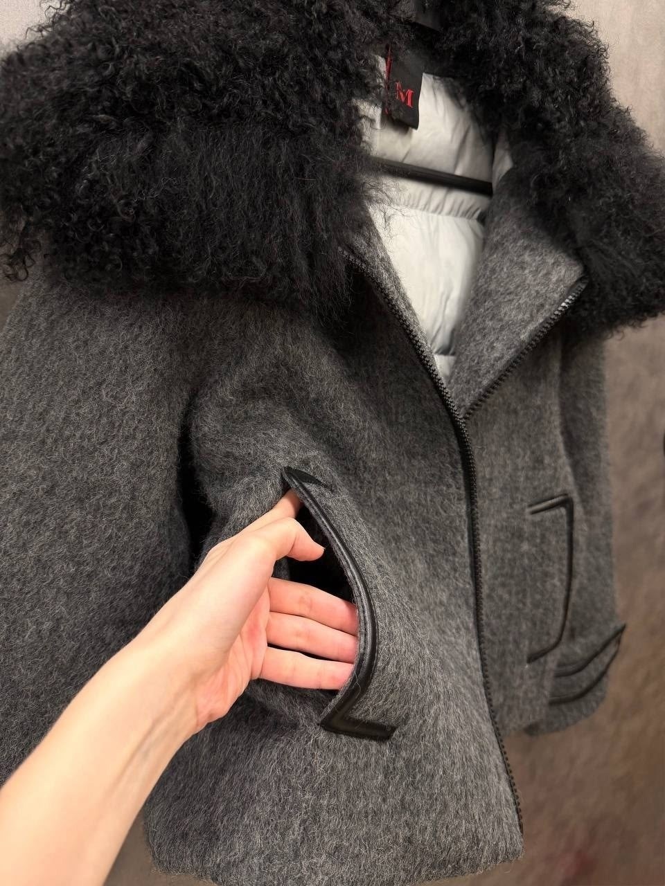 куртка из искусственного меха,стильная куртка,графитовая куртка из шерсти со съемным мехом,меховое пальто,теплое пальто