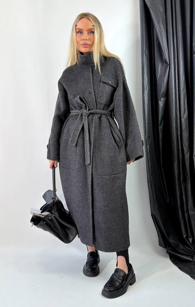 пальто оверсайз,серое oversize пальто под пояс,пальто демисезонное шерстяное длинное оверсайз,стильное пальто,пальто женское
