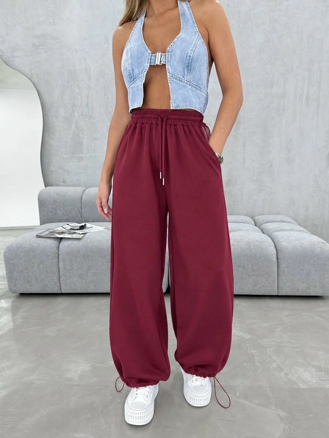 брюки трубы спортивные утепленные glam woman 176303170,брюки широкие,брюки трубы спортивные утепленные glam woman цвет серый меланж,модные брюки,брюки палаццо спортивные