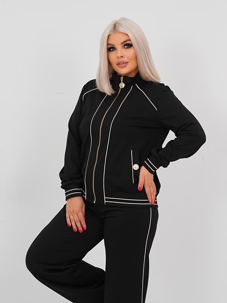 спортивный костюм больших размеров с брюками паллацо janna collection,спортивный костюм больших размеров с брюками паллацо janna collection цвет черный,спортивные костюмы женские больших размеров,кост