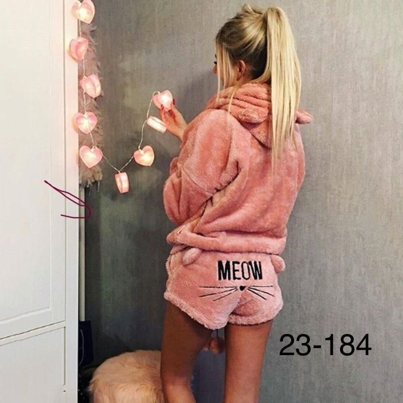 теплая пижама с шортами,теплая пижама,пижама женская тёплая плюшевая,пижама с капюшоном,пижама комплект