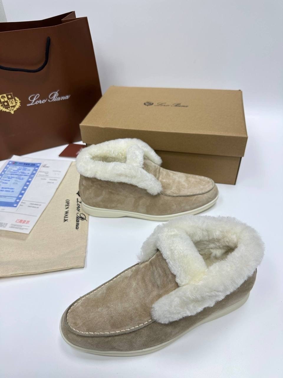 зимние замшевые ботинки loro piana open walk бежевые с мехом,лоферы loro piana,лоферы loro piana open walk с мехом женские,лоферы зимние loro piana,женские ботинки loro piana open walk с мехом