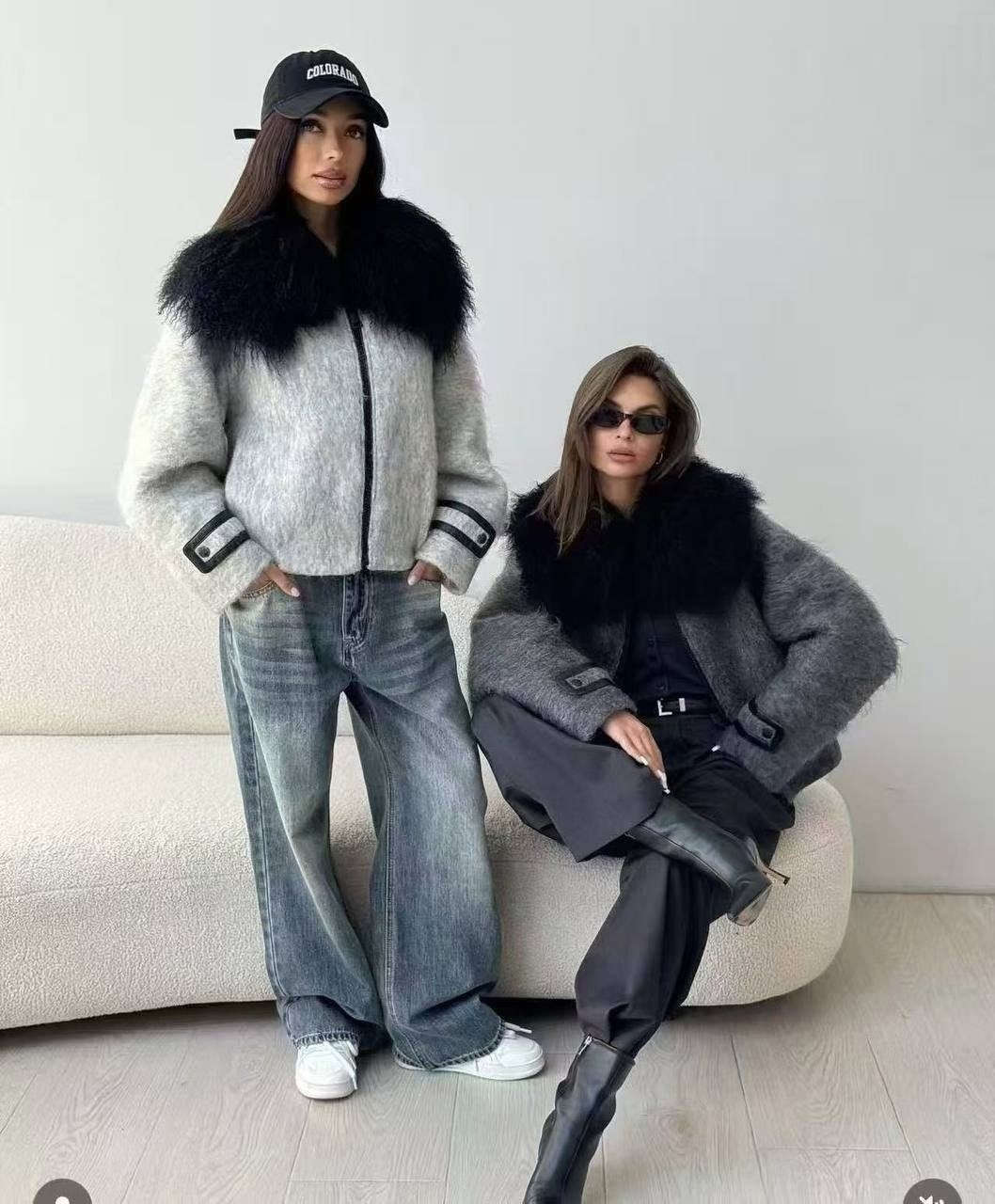 куртка женская с натуральным мехом,графитовая куртка из шерсти со съемным мехом,стильные пуховики,стильная куртка,меховая куртка