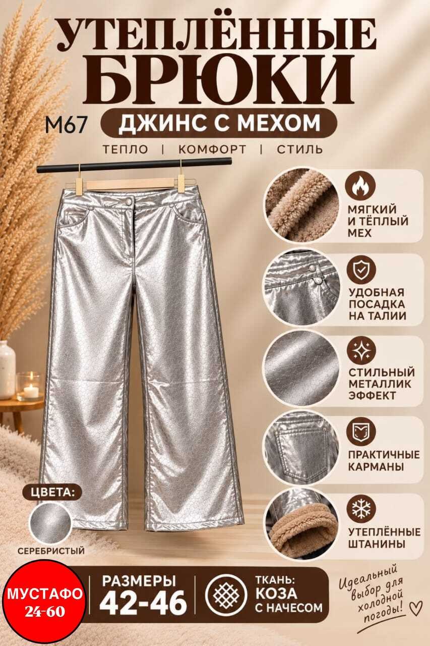 серебряные брюки,брюки женские кожаные утепленные металлик серебро штаны клеш floy,модные серебристые женские брюки ttvq из искусственной кожи 2026,женские блестящие брюки с завышенной талией серебрис