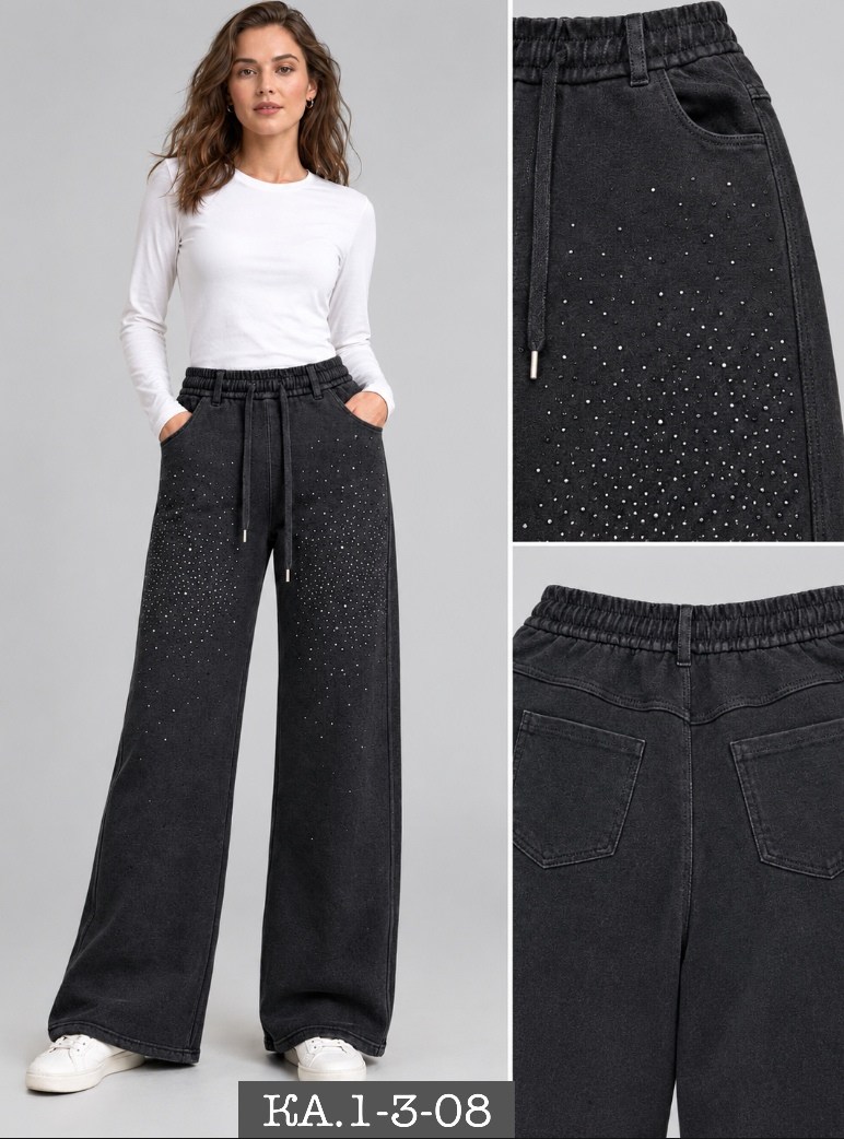 джинсы клеш со стразами h&a collection,женские джинсы со стразами,брюки джинсы,джинсы в стразах,джинсы со стразами широкие