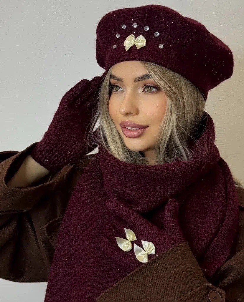 шапка с шарфом,комплект шапки,комплект берет,комплект шапка и шарф,берет демисезонный