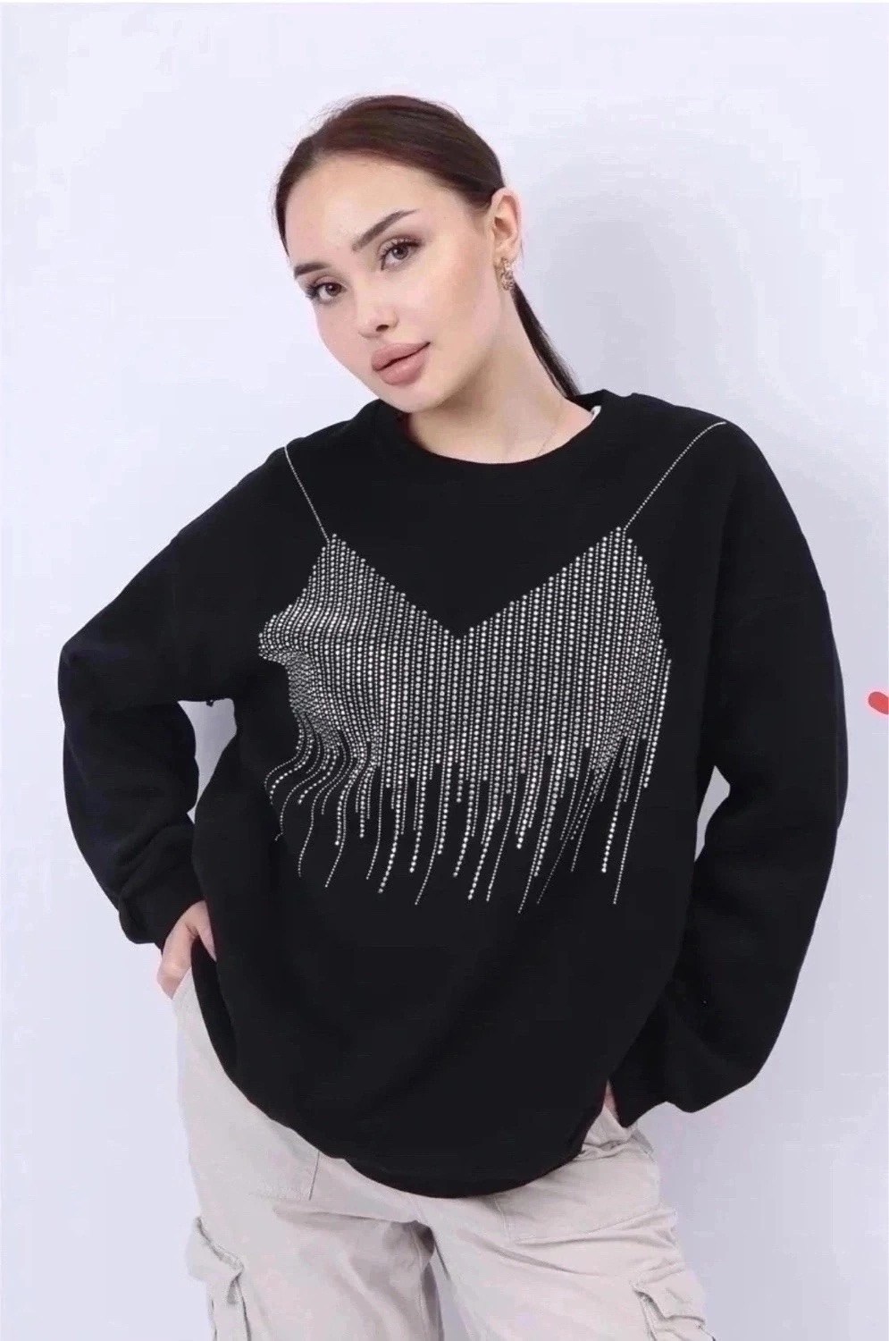 женская кофта,толстовка со стразами,толстовки женская,свитшот оверсайз со стразами,кофта кашемир