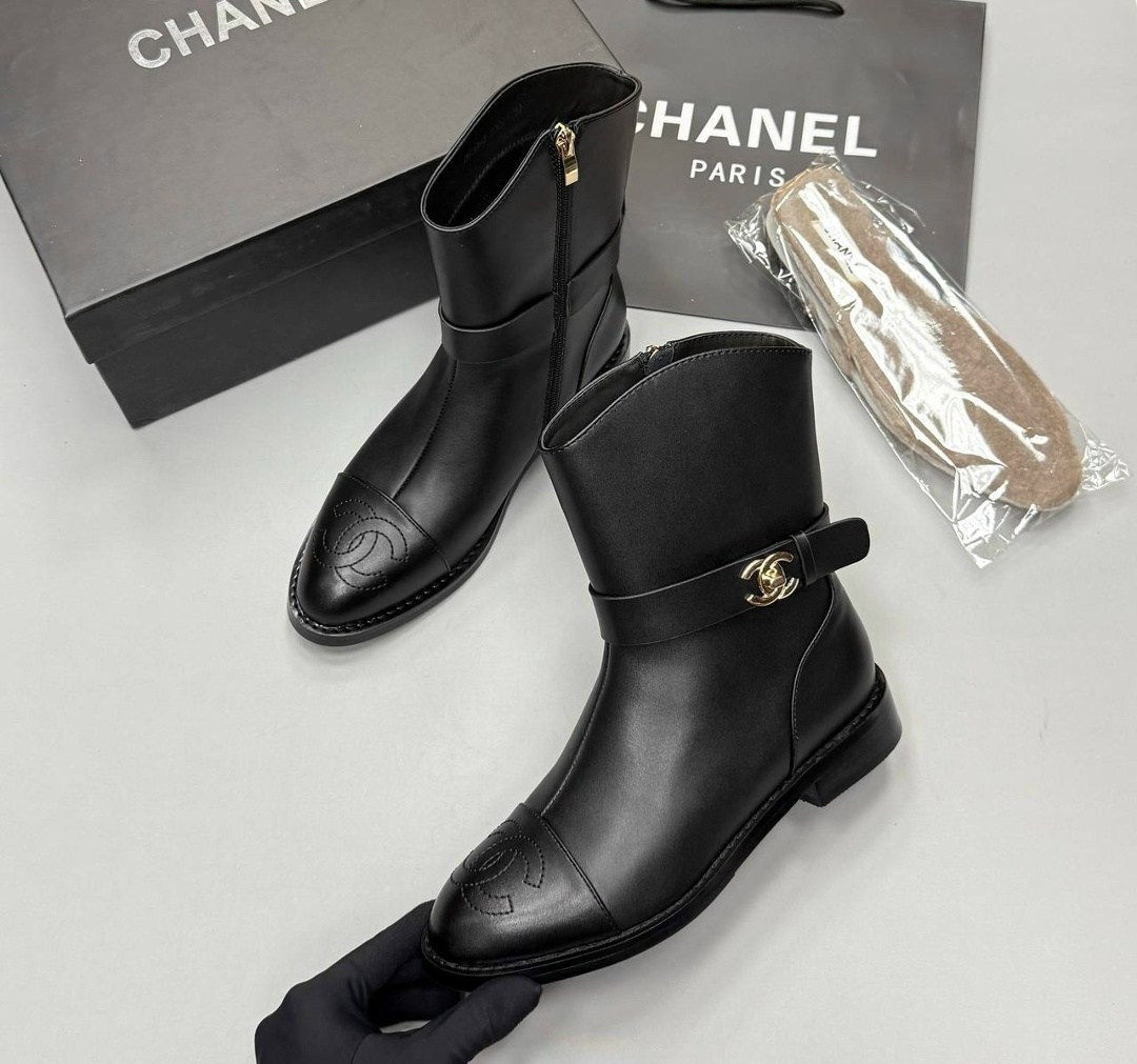 ботинки chanel,сапоги chanel,,женские осенние сапоги chanel 2026 черные кожаные,ботинки женские chanel