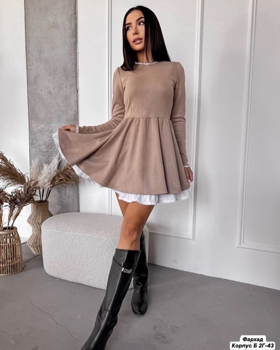 платье нарядное теплое,платье женское короткое,платье "капучино" из замши свободного кроя,платье женское короткое мини,платье замш