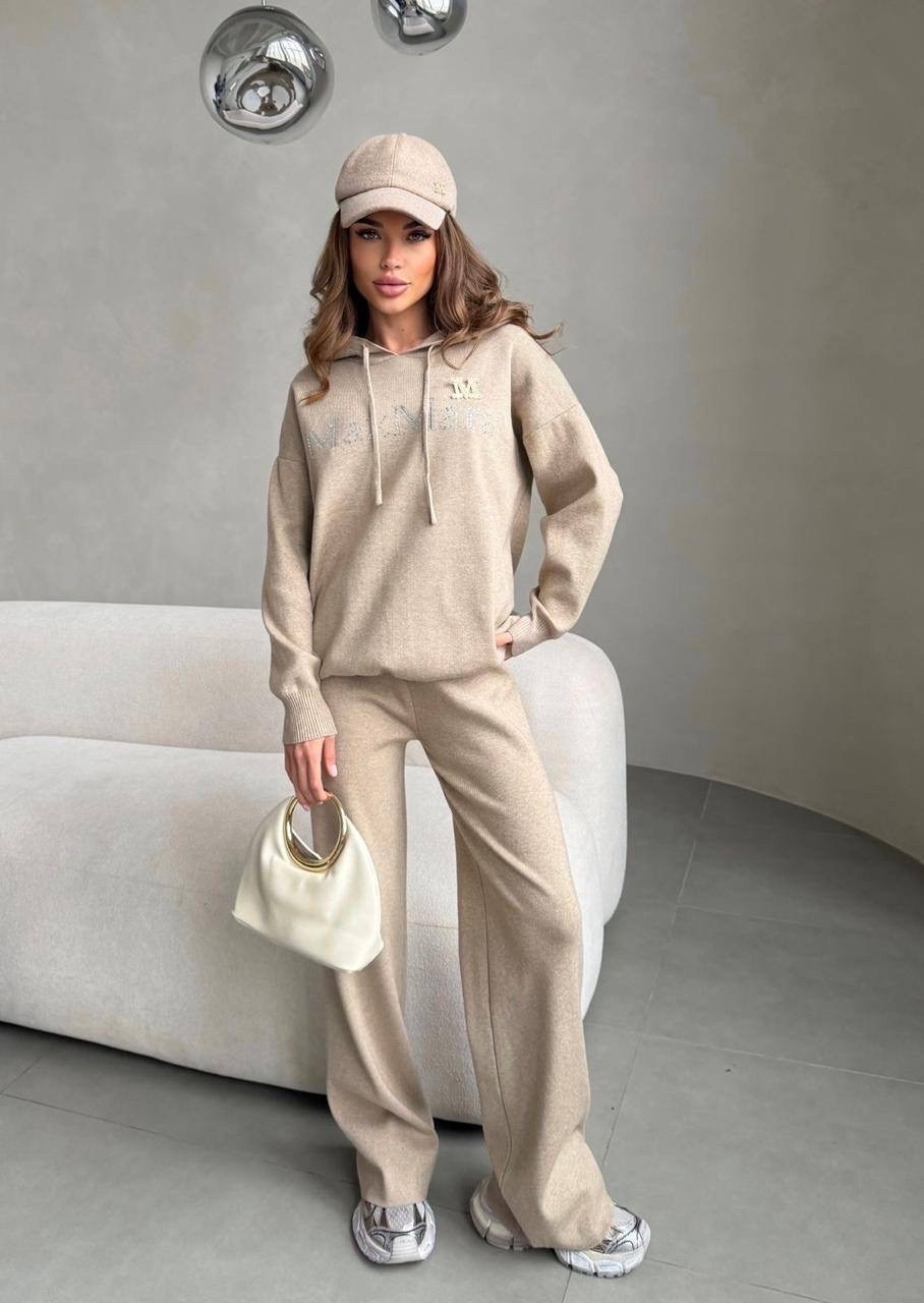 трикотажные костюмы женские,трикотажные костюмы,вязаный костюм свитшот и брюки trend collection,костюм кашемировый,костюм бежевый