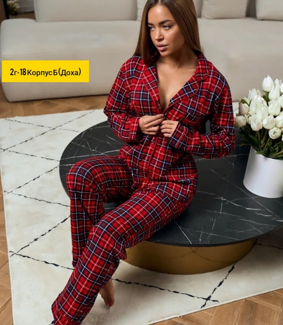 пижамы со штанами,пижама с курами,пижама женская в клетку "кант" textile-delux,пижама женская в клетку,пижама женская со штанами в клетку