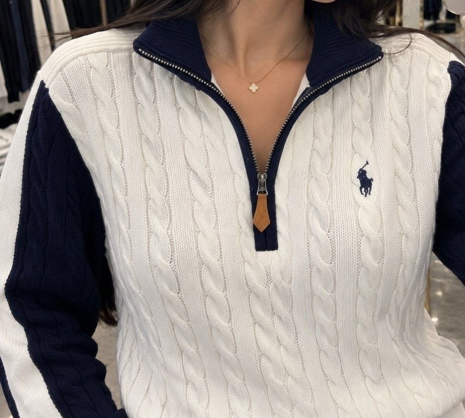 свитер с застежкой-молнией quarter zip cable knit от ralph lauren белый,свитер поло ральф лаурен lambswool,джемпер ralph lauren zip,джемпер polo ralph lauren,свитер polo ralph lauren