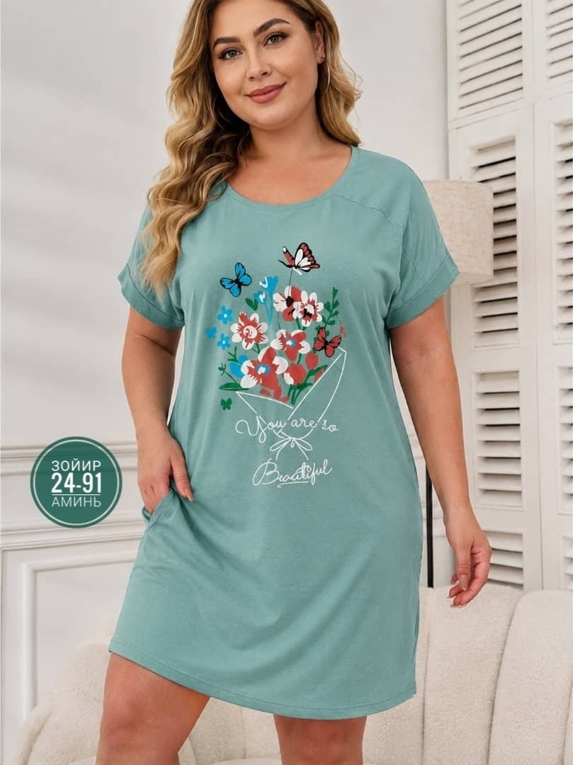 туника из хлопка,туника домашняя женское vienetta 211558 0000 серое 3xl,женская туника,ночная сорочка женская,домашняя туника