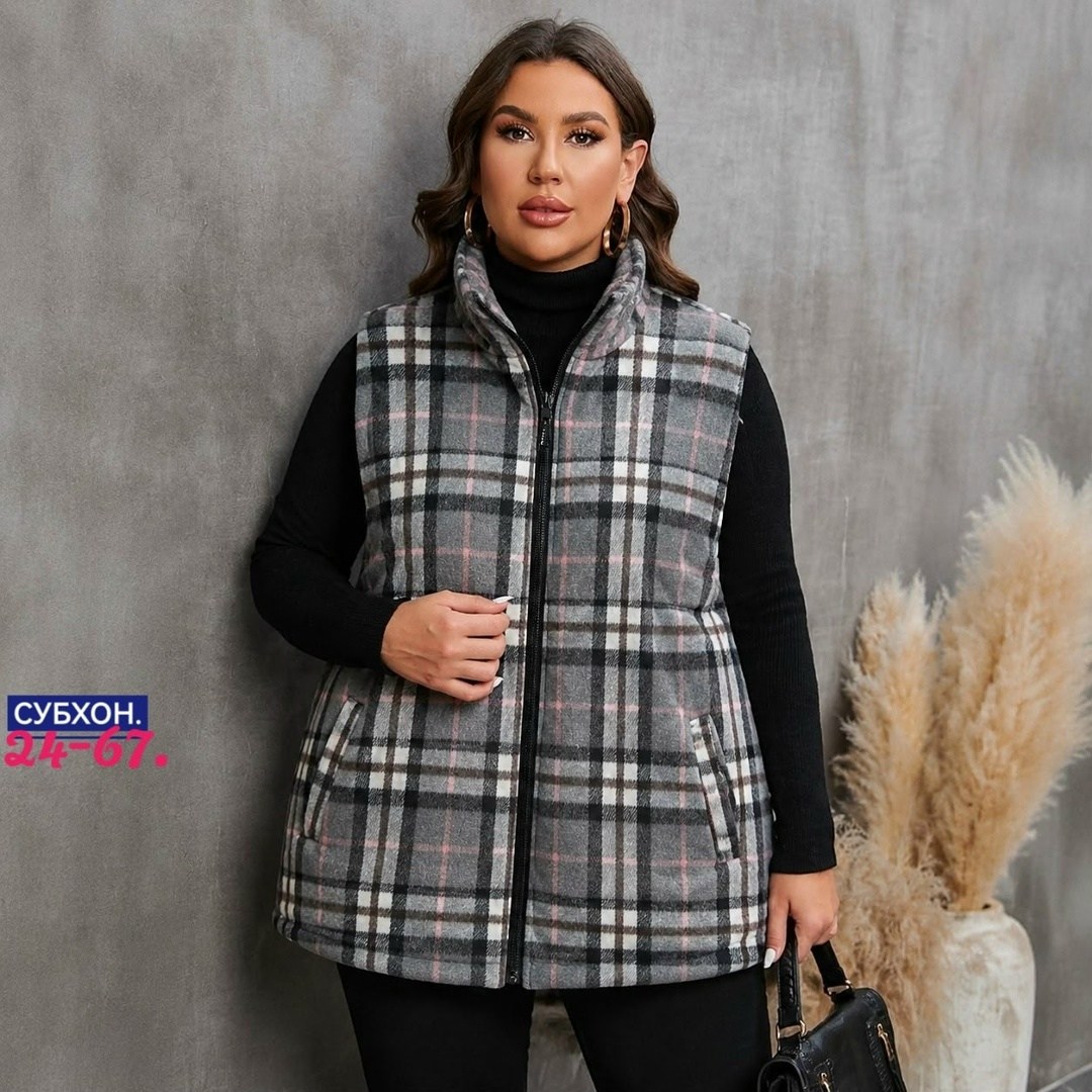 shein relaxiva размера плюс жилет-пальто в клетку,жилет в клетку,пальто в клетку,calvaya размера плюс жилет-пальто в клетку shein,жилет