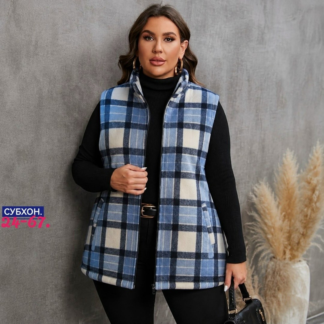 shein relaxiva размера плюс жилет-пальто в клетку,жилет в клетку,пальто в клетку,calvaya размера плюс жилет-пальто в клетку shein,жилет