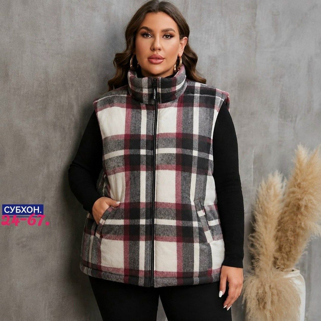 shein relaxiva размера плюс жилет-пальто в клетку,жилет в клетку,пальто в клетку,calvaya размера плюс жилет-пальто в клетку shein,жилет