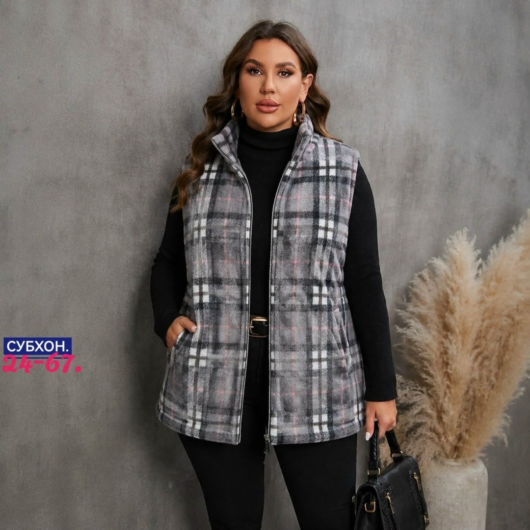shein relaxiva размера плюс жилет-пальто в клетку,жилет в клетку,пальто в клетку,calvaya размера плюс жилет-пальто в клетку shein,жилет