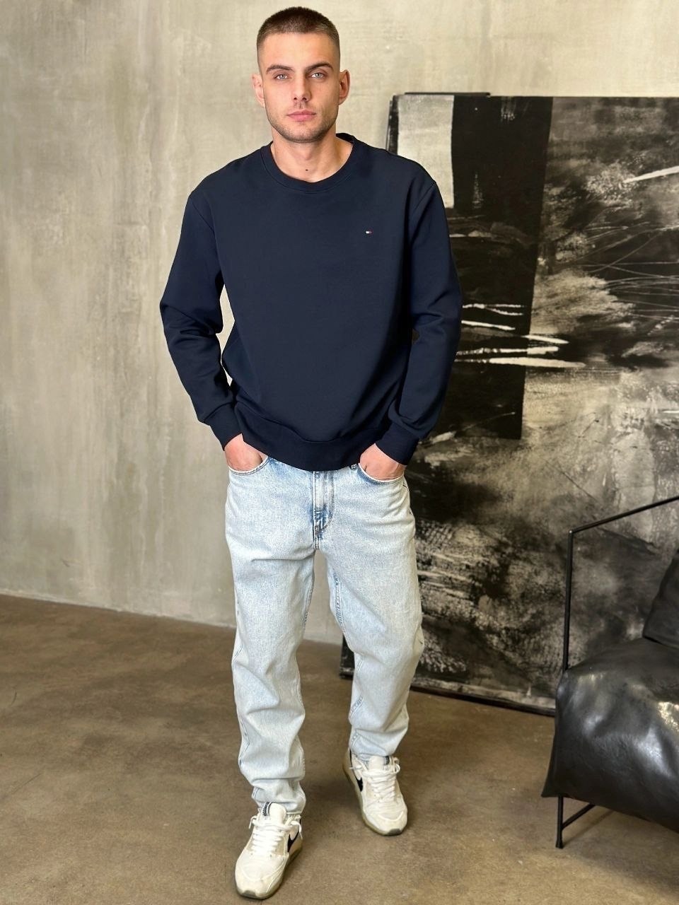 томми хилфигер свитшот синий,свитшот мужская,свитшот мужской tommy hilfiger,мужская кофта,темно синий свитшот