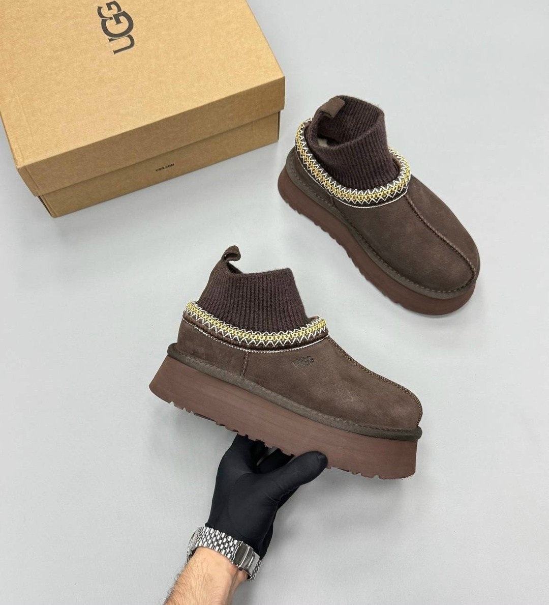 зимние угги ugg tazzette с трикотажной вставкой,женские угги,угги женские ugg,,угги зимние на платформе