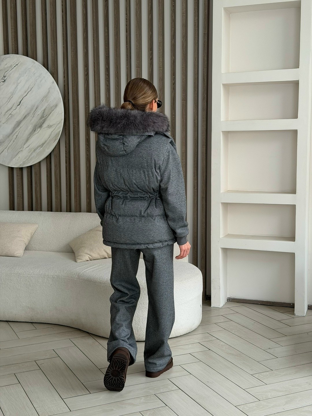 loro piana серый женский костюм тройка на флисе,темно-серый женский костюм тройка на флисе loro piana,стильные костюмы,костюм тройка женский,костюм тройка