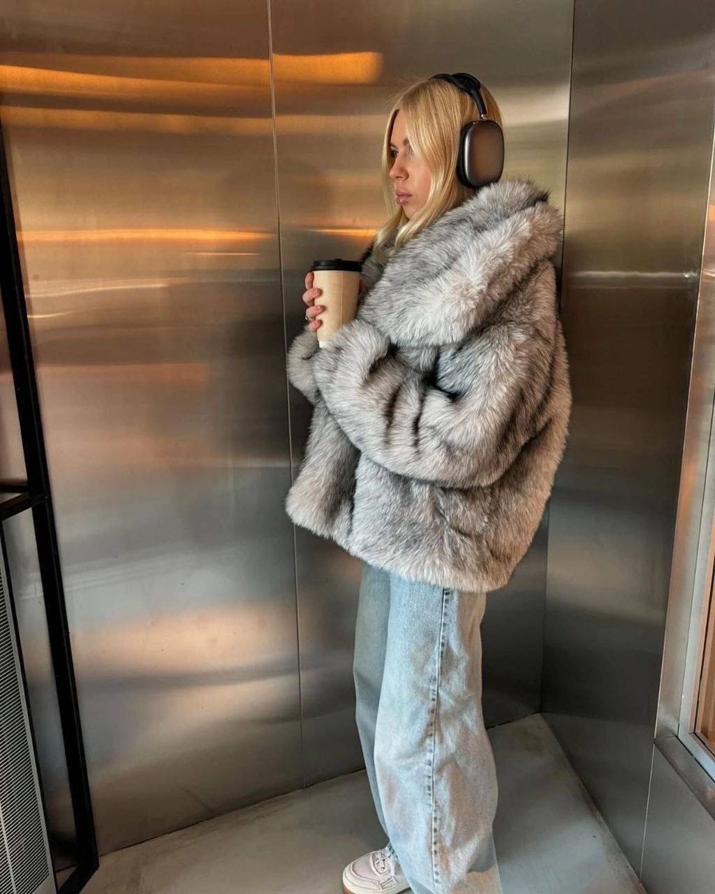 шуба короткая серая экомех yana furs,искусственная шуба,шуба из эко меха,шуба из экомеха,женская искусственная шуба