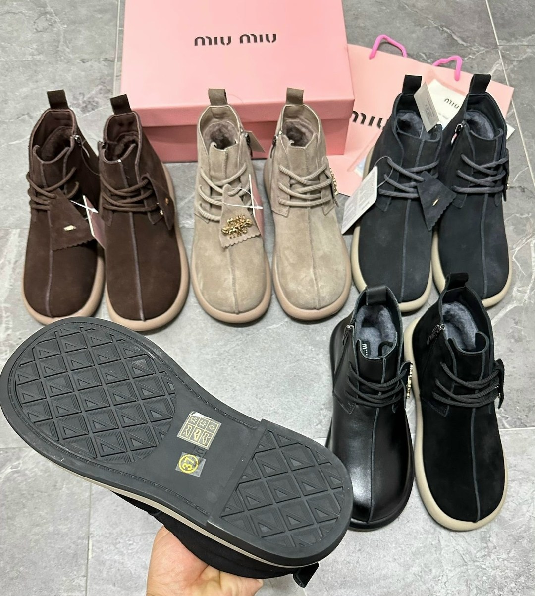 женские ботинки miu miu,, женская,ботинки miu miu шоколадные,miu miu ботинки