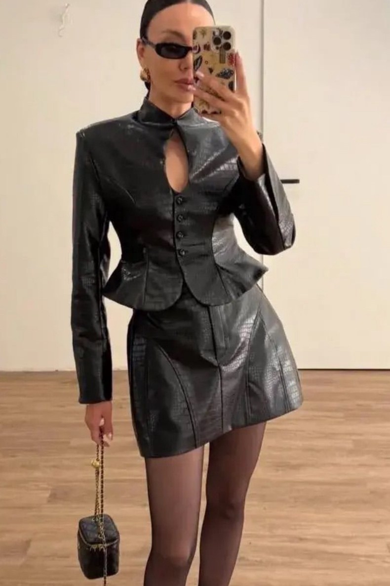 стильные наряды,одежда модная,кожаная куртка,женская мода