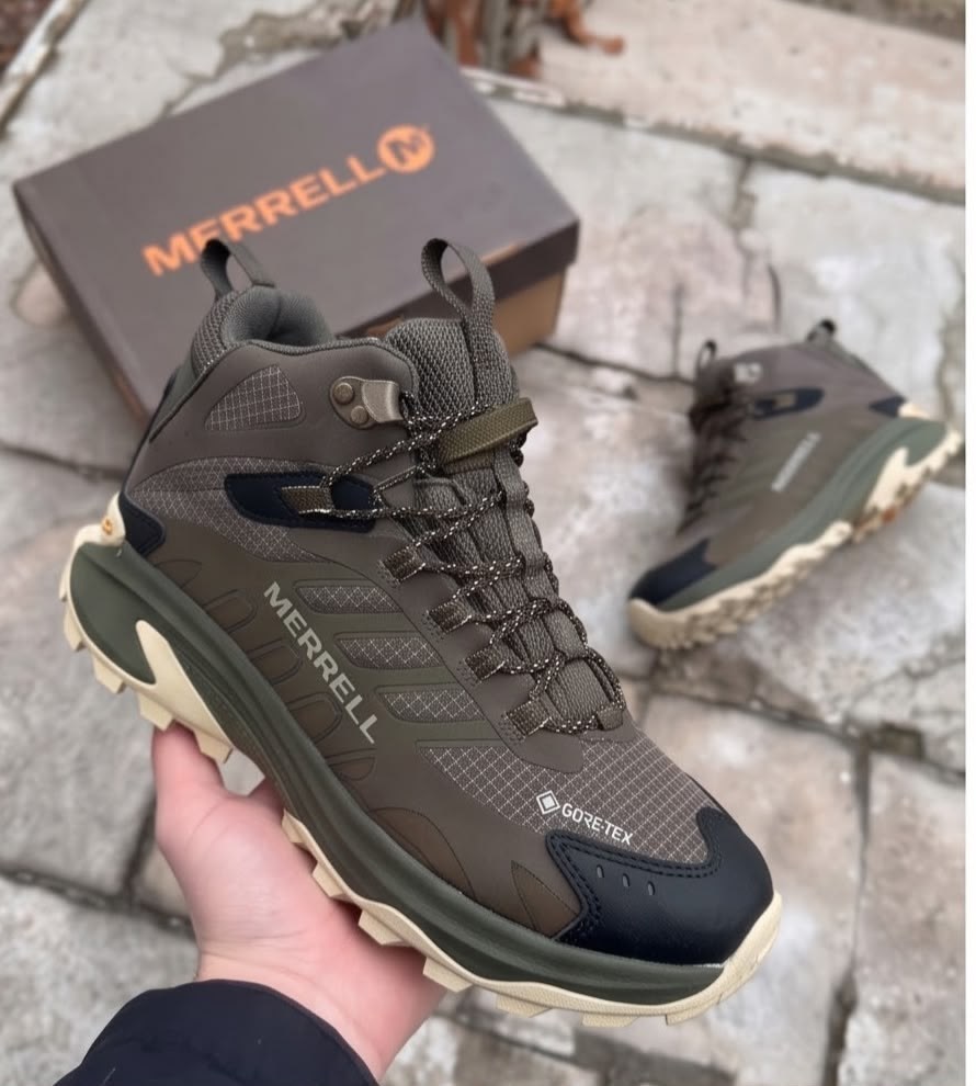 походная  merrell moab speed 2 mid gtx оливковый,ботинки merrell, для треккинга merrell speed strike 2 mid gtx,merrell moab speed 2,кроссовки мужской merrell
