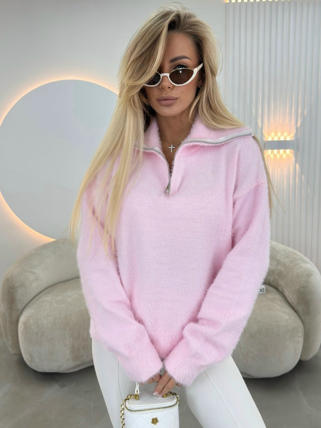 свитер вязаный оверсайз с горлом и молнией dh fashion,женская кофта,кофта вязаная,свитер оверсайз кофта,кофта