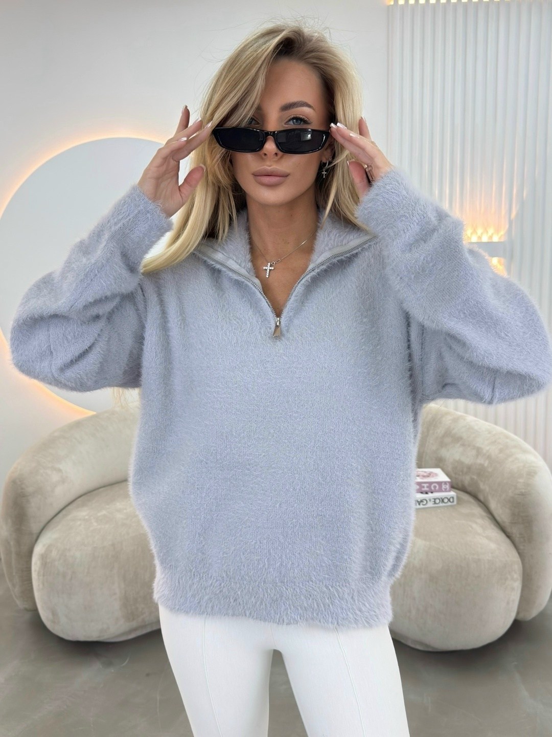 свитер вязаный оверсайз с горлом и молнией dh fashion,женская кофта,кофта вязаная,свитер оверсайз кофта,кофта