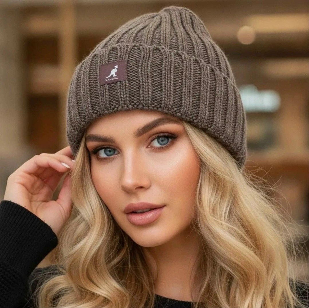 шапка бини с отворотом kangol,женские вязаные шапки,шапка женская бини,женская шапка зимняя крис,модная женская шапка