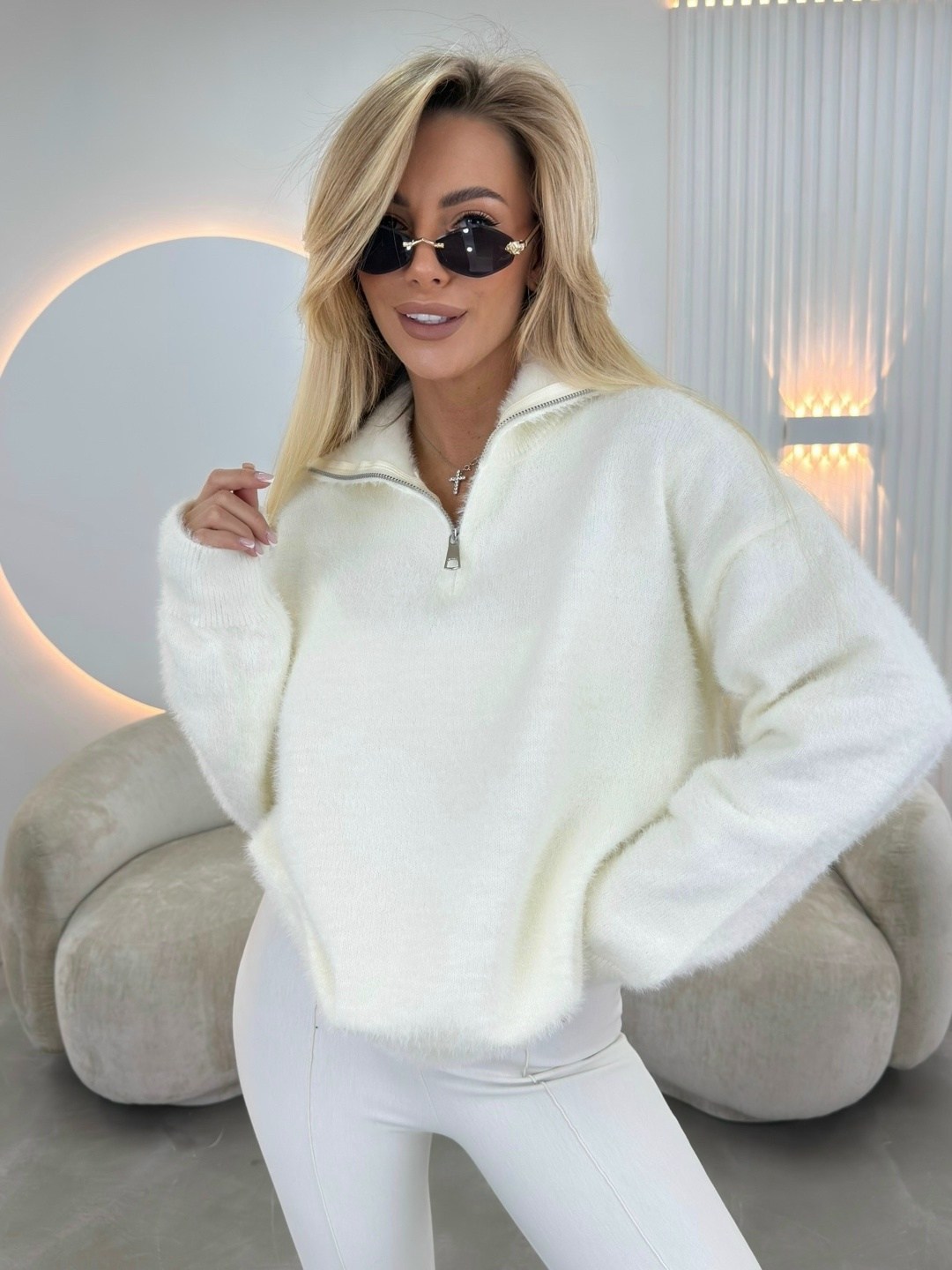свитер вязаный оверсайз с горлом и молнией dh fashion,женская кофта,кофта вязаная,свитер оверсайз кофта,кофта