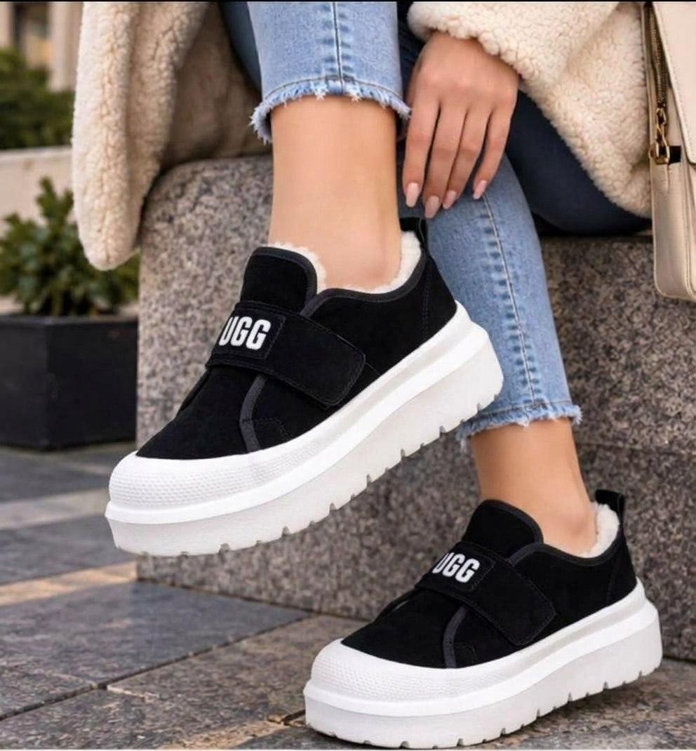 ,женские угги,брендовые кеды ugg на толстой подошве с мехом, женская,зимние кеды ugg из натуральной замши на липучке