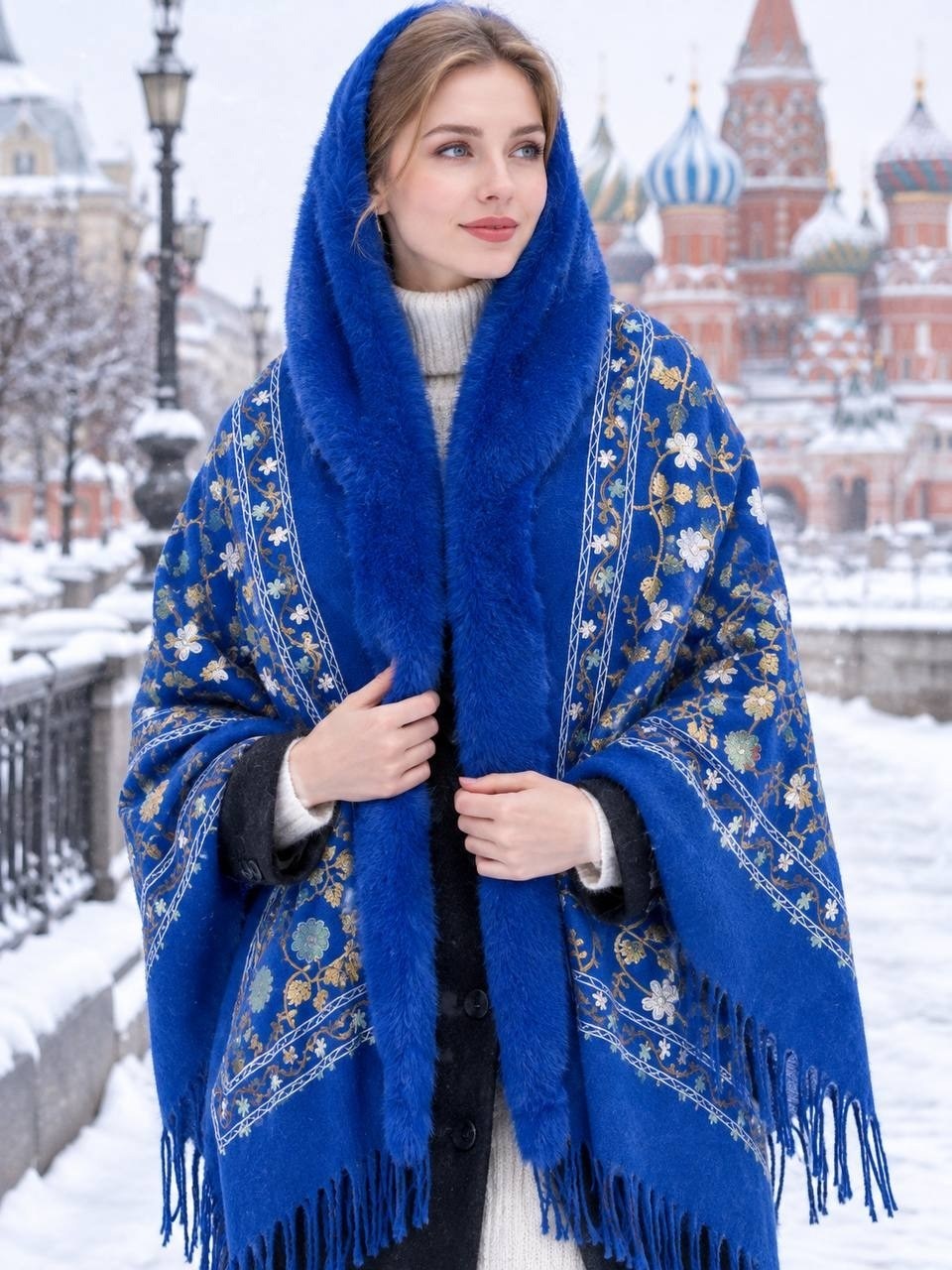 пончо с мехом,зимнее пончо,пончо женское,пальто пончо,накидка с мехом