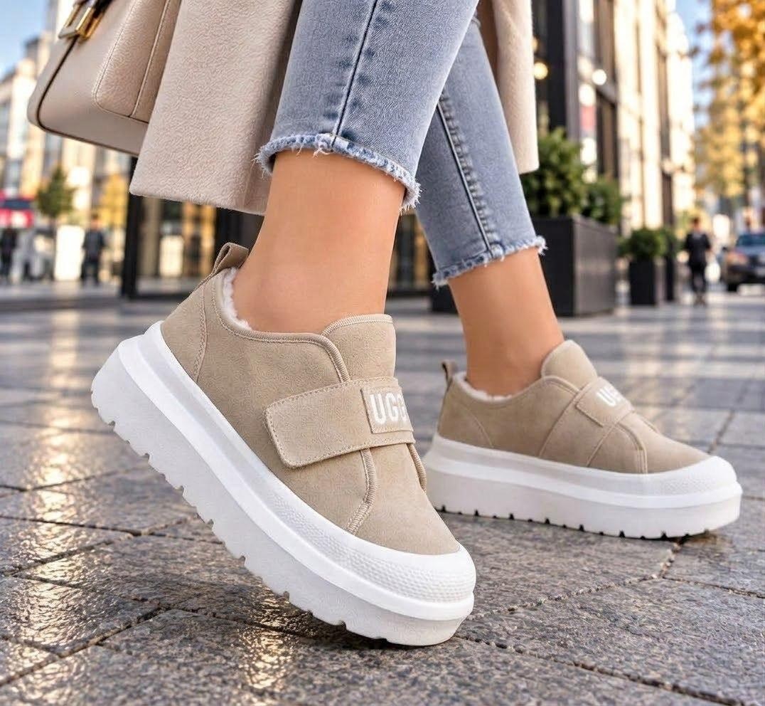 ,женские угги,брендовые кеды ugg на толстой подошве с мехом, женская,зимние кеды ugg из натуральной замши на липучке