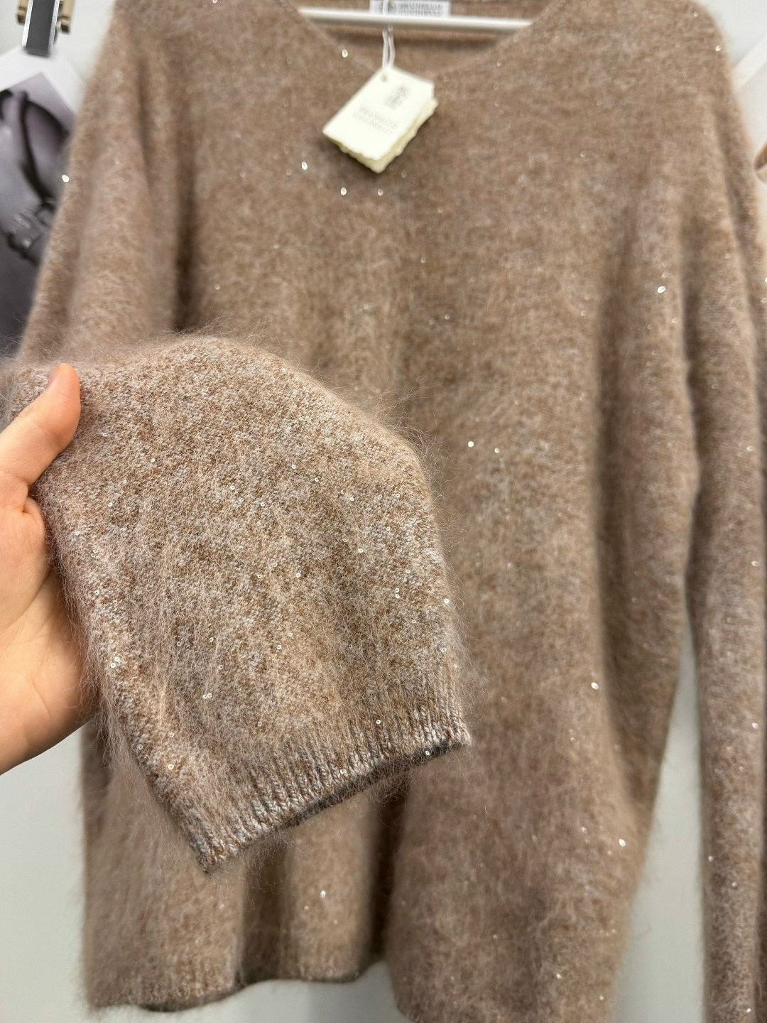 свитер оверсайз из микса мохера h&m бежевый,женский свитер,свитер из альпаки,свитер,пушистая кофта