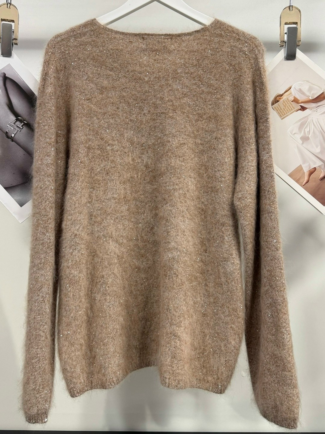 свитер оверсайз из микса мохера h&m бежевый,женский свитер,свитер из альпаки,свитер,пушистая кофта