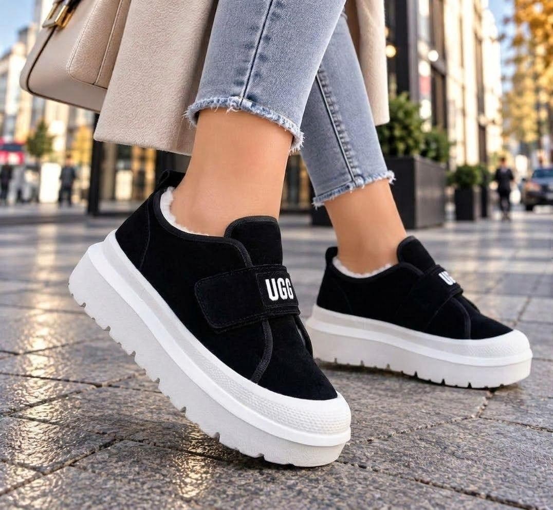 ,женские угги,брендовые кеды ugg на толстой подошве с мехом, женская,зимние кеды ugg из натуральной замши на липучке