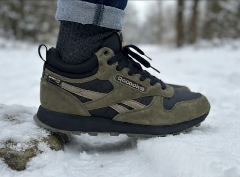 зимние кроссовки reebok classic leather high,кроссовки reebok classic leather 'black army green',зимние кроссовки reebok,reebok classic leather utility,ботинки reebok хаки