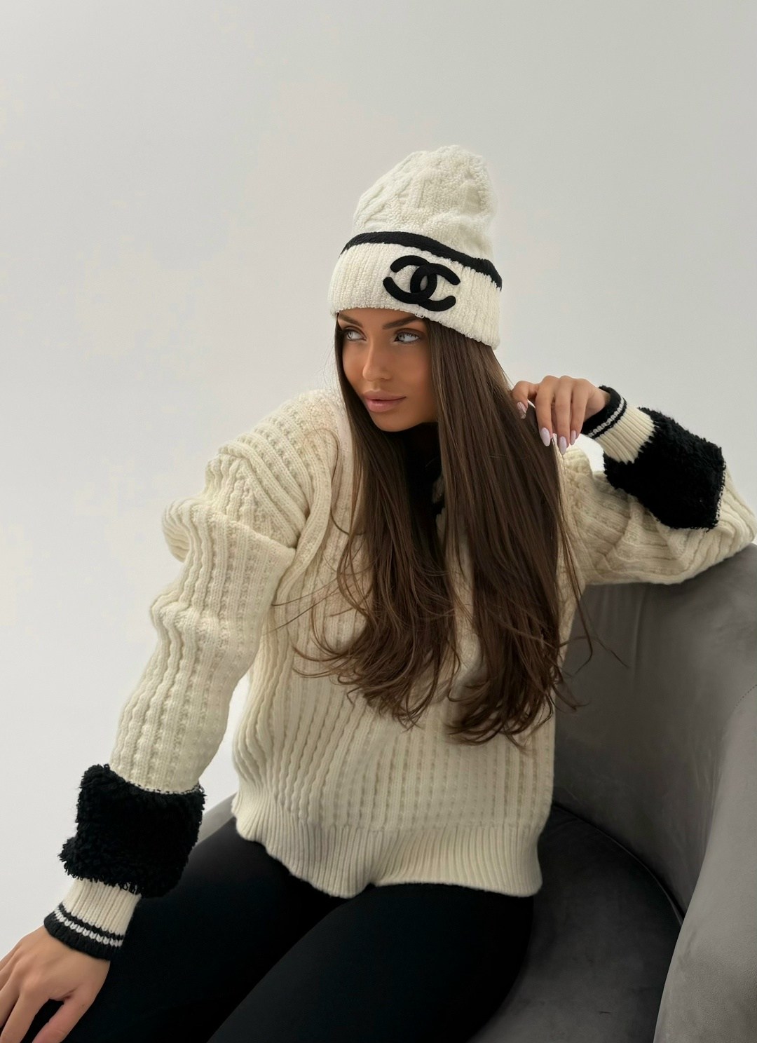 шапка женская,шапка,шапка бини,вязаная шапка бини двойная g&c shop,шапка бини вязаная