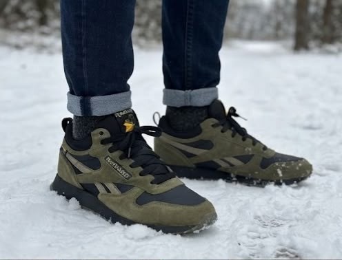 зимние кроссовки reebok classic leather high,кроссовки reebok classic leather 'black army green',зимние кроссовки reebok,reebok classic leather utility,ботинки reebok хаки