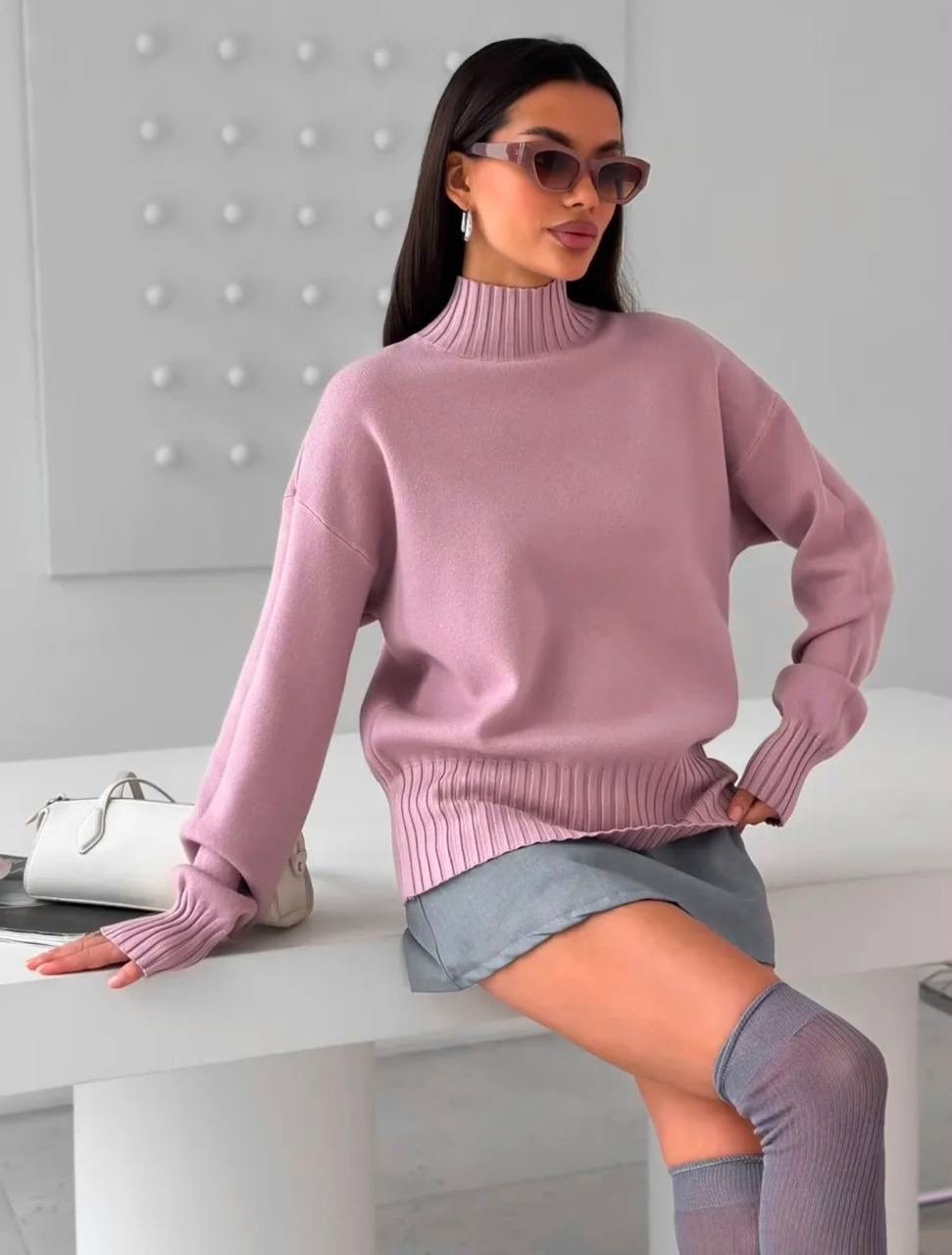 свитер оверсайз вязаный с горлом hs fashion,черный свитер оверсайз,оверсайз свитер,свитер оверсайз вязаный с горлом,джемпер оверсайз вязаный
