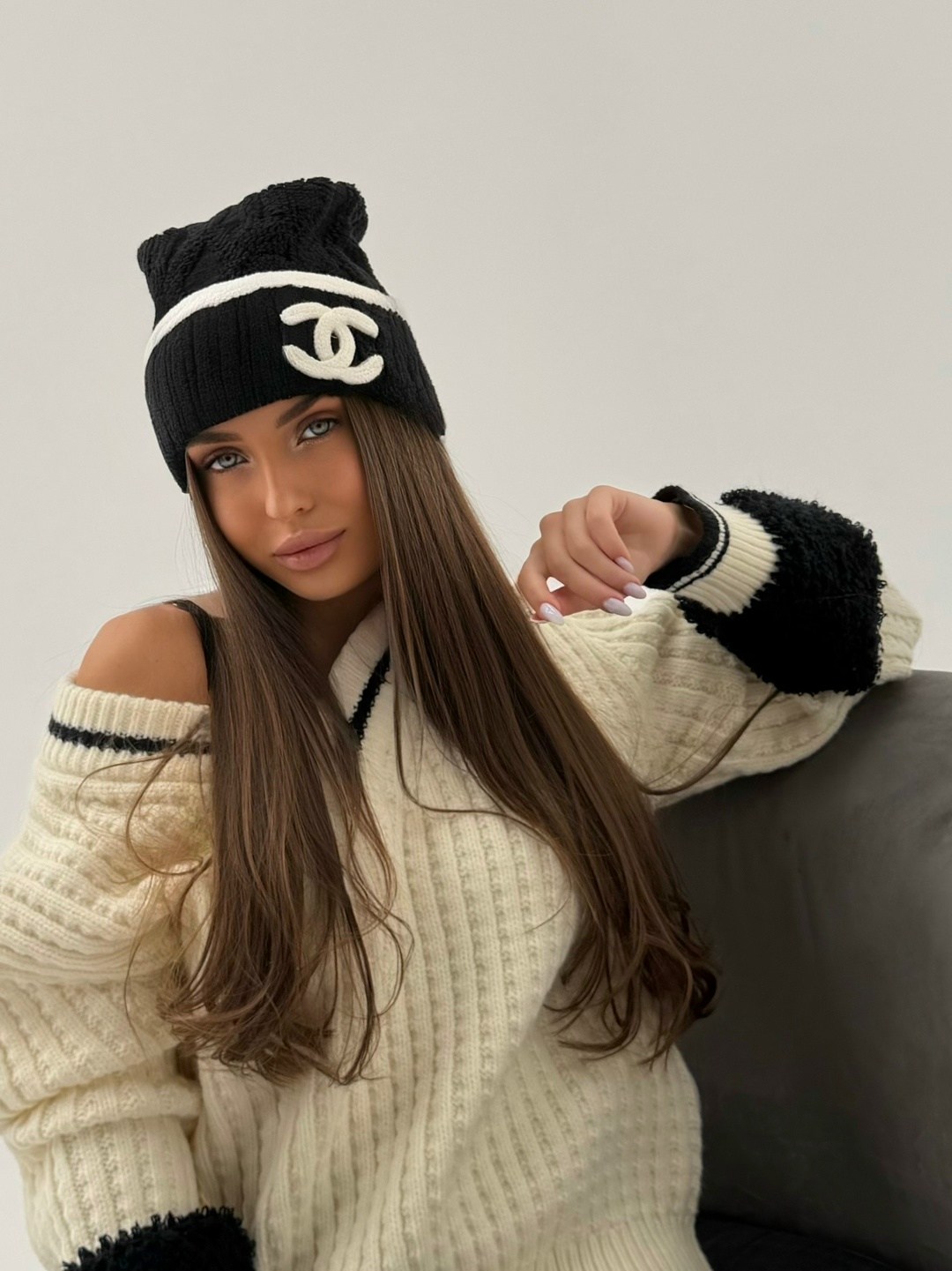 шапка женская,шапка,шапка бини,вязаная шапка бини двойная g&c shop,шапка бини вязаная
